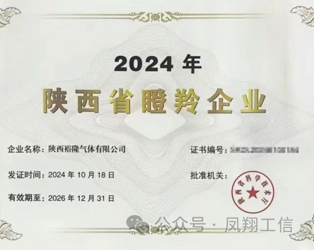 恭喜陜西裕隆氣體有限公司榮獲寶雞鳳翔區(qū)瞪羚企業(yè)稱號